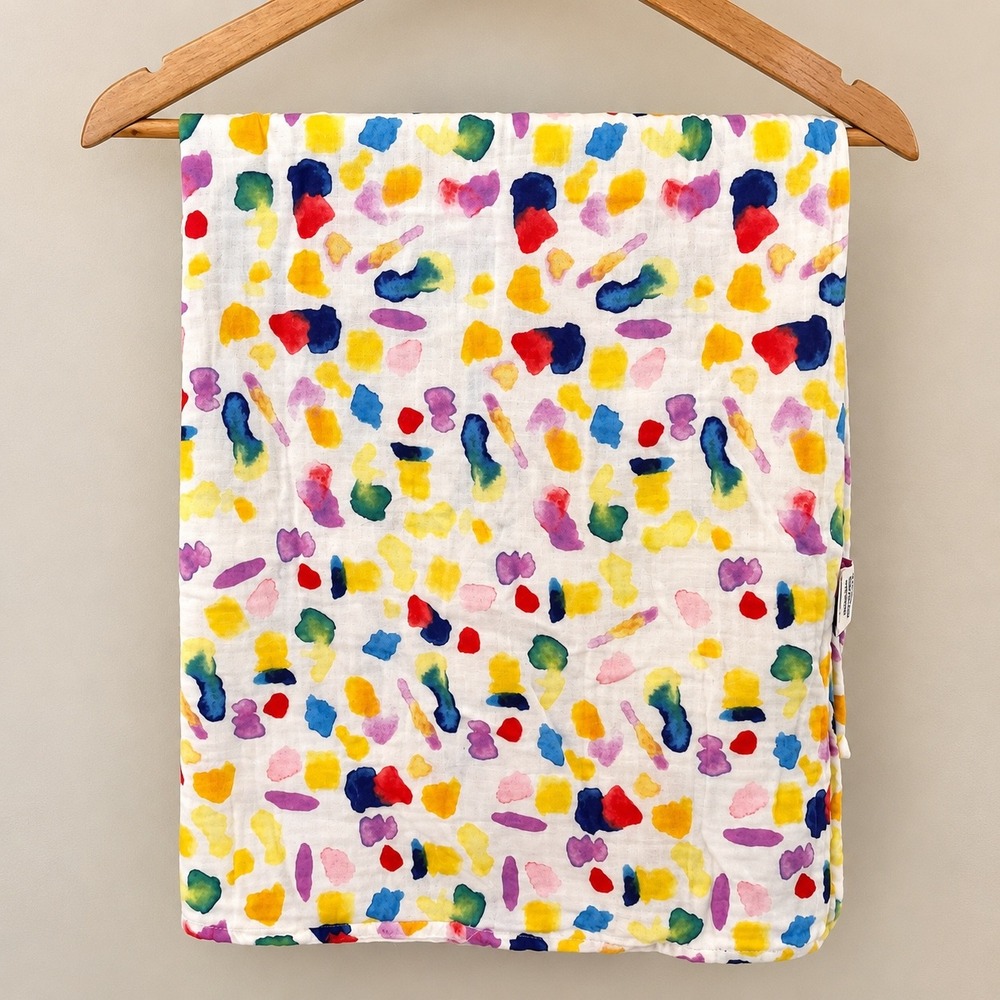 Lovevery Baby Cotton Muslin Baby Swaddle Blanket Watercolor Dot Print Multicolor